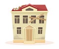 Abandoned two storey house with broken windows and roof. Old suburban cottage cartoon vector illustration Royalty Free Stock Photo