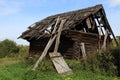 Abandoned, useless wooden house or barn. Falling apart structure. Architectural screensaver