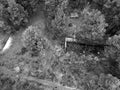Abandoned and vandalised Soviet military base drone image. Royalty Free Stock Photo