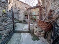 Abandoned village with basket. Times past, bygones. Royalty Free Stock Photo