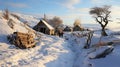 Abandoned village in winter, Carpathian mountains, Romania Royalty Free Stock Photo