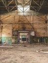 Abandoned warehouse, industrial interior, empty old building, urban construction Royalty Free Stock Photo