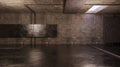 Abandoned warehouse scene cement floor old cement wall dilapidated room background 3D illustration Royalty Free Stock Photo