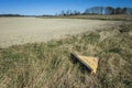 Abandoned warning sign for moose hunting next to the field in countryside near Vasteras, Sweden Royalty Free Stock Photo