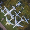 Abandoned warplanes. old airfield Royalty Free Stock Photo