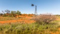 Abandoned wind turbine in the outback near a old gold mine