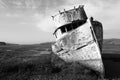 Abandoned Wooden Boat. Black and White.