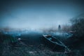 Haunted lake with boat and ghost