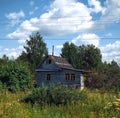 Abandoned wooden old rural house. Deserted country village, desolation and ruin Royalty Free Stock Photo