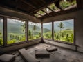 abandoned wooden room indoor with view