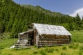 Abandoned wooden sheepfold in Carpathians mountains