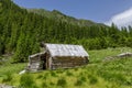 Abandoned wooden sheepfold in Carpathians mountains Royalty Free Stock Photo