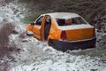 Abandoned yellow car in winter Royalty Free Stock Photo