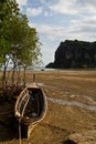 Abandonned Long tail boat in Railay Beach Thailand Royalty Free Stock Photo