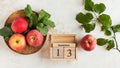 ABanner with a wooden calendar on September 13 and apples. Autumn holiday, the holiday of autumn pies and Charlotte Royalty Free Stock Photo