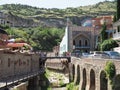 Abanotubani - ancient district of Tbilisi, Georgia, known for its sulfuric baths. The roof with dome of red brick of steam rooms. Royalty Free Stock Photo