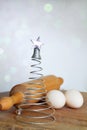 Abastract christmas food backing background concept with silver tree and ingredients Royalty Free Stock Photo