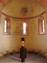 Inside historic abbey modest interior