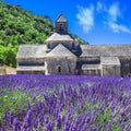 Abbaye with lavender field, Provence, Fran Royalty Free Stock Photo