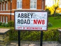 Abbey Road sign, famous also for the Beatles music band, London England