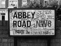 Abbey Road sign in London black and white