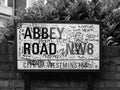 Abbey Road sign in London black and white