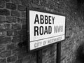 Abbey Road sign in London black and white