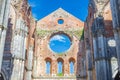 Abbey of San Galgano, Italy - circa May, 2021: Abbazia di San Galgano original name, the ruin of an ancient cathedral with