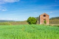 Abbey of San Galgano, Italy - circa May, 2021: a small chapel near Abbazia di San Galgano original name, the ruin of an ancient