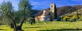 Abbey of Sant`Antimo in the heart of Tuscany between olive trees