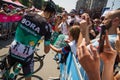 Abbiategrasso, Italy May 24, 2018: Professional Cyclist Davide Formolo mets the fans