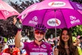 Abbiategrasso, Italy May 24, 2018: The purple jersey Elia Viviani, in first line, before the start