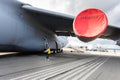 ABBOTSFORD, BC, CANADA - AUG 11, 2019: USAF C-5 galaxy military transport aircraft static display at the Abbotsford