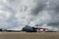 ABBOTSFORD, BC, CANADA - AUG 11, 2019: USAF C-5 galaxy military transport aircraft static display at the Abbotsford