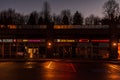 ABBOTSFORD, CANADA - FEBRUARY 10, 2020: retail store strip mall in early morning