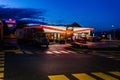 ABBOTSFORD, CANADA - FEBRUARY 10, 2020: A and W restaurant retail store strip mall in early morning