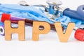 Abbreviation or acronym of HPV, in laboratory, scientific, research or medical practice means human papilloma virus, is in foregro Royalty Free Stock Photo