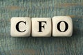 Abbreviation HCM Human Capital Management made of cubes on blue wooden background, top view