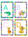 ABC alphabet baby animals flash educational cards poster