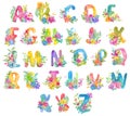 ABC, alphabet watercolor letters with floral compositions Royalty Free Stock Photo