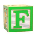 ABC Alphabet Wooden Block with F letter. 3D rendering