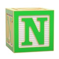 ABC Alphabet Wooden Block with N letter. 3D rendering