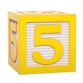 ABC Alphabet Wooden Block with number 5, 3D rendering