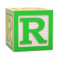 ABC Alphabet Wooden Block with R letter. 3D rendering