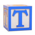 ABC Alphabet Wooden Block with T letter. 3D rendering