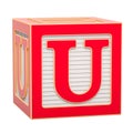 ABC Alphabet Wooden Block with U letter. 3D rendering