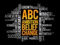 ABC - Ambition Belief Change word cloud, business concept background Royalty Free Stock Photo