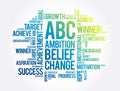 ABC - Ambition Belief Change word cloud, business concept background Royalty Free Stock Photo