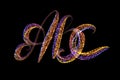 ABC - The capital letters handwritten made of multicolored luminous circles isolated on black background Royalty Free Stock Photo