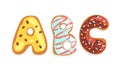 ABC Cookie Alphabet Letters, Sweet Glazed Baking Biscuit Font Cartoon Vector Illustration